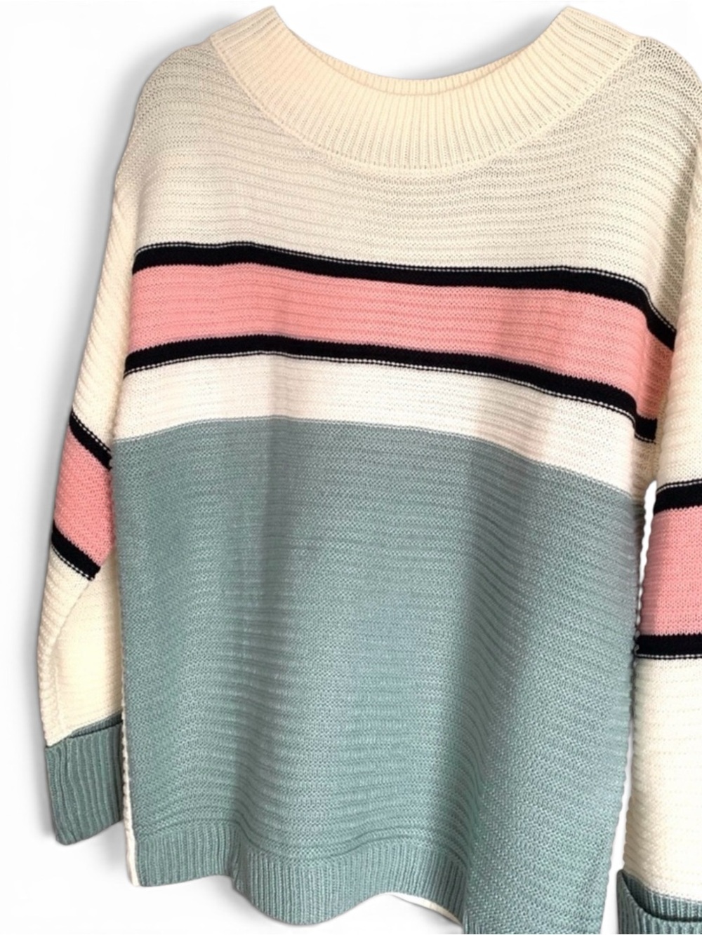 NEW Varsity Stripe Knit Crewneck Pullover Sweater Women’s Sizes Multi Pink White - Picture 8 of 12